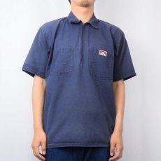 画像2: 80〜90's BEN DAVIS USA製 ハーフジップ ワークシャツ NAVY M (2)