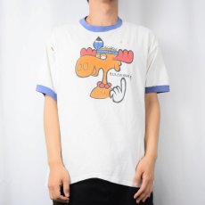 画像2: 80's BULLWINKLE USA製 キャラクタープリントリンガーTシャツ XL (2)