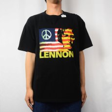 画像2: 2000's JOHN LENNON ピースマーク ミュージシャンプリントTシャツ BLACK L (2)