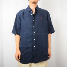 画像2: POLO Ralph Lauren ロゴ刺繍 リネンシャツ NAVY XL (2)