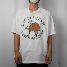 画像2: 90's "TO GET THE BIG BUCKS, YOU'VE GOT..." シュールイラスト エロプリントTシャツ XL (2)