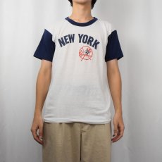 画像2: 80's New York Yankees USA製 MLBチームロゴプリントTシャツ L (2)