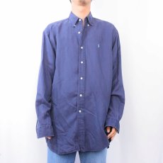 画像2: POLO Ralph Lauren "BLAKE" シルク×リネン ボタンダウンシャツ NAVY M (2)