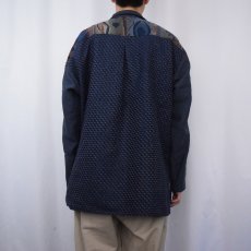 画像3: 90's VILLA FACTORY 柄織り スナップボタン オープンカラーシャツ NAVY (3)