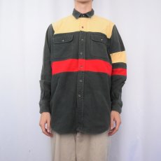 画像2: 90's POLO Ralph Lauren 切り替えデザイン ライトネルシャツ M (2)