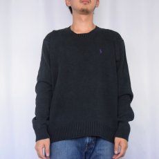 画像2: POLO Ralph Lauren ロゴ刺繍 コットンニットセーター BLACK L (2)