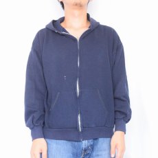 画像2: 70's Sears "ACTIVE WEAR" 無地 スウェットジップパーカー NAVY L (2)