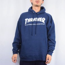 画像2: THRASHER ロゴプリントスウェットフーディー NAVY L (2)