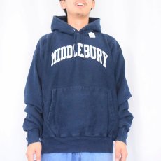 画像2: 2000's Champion REVERSE WEAVE "MIDDLEBURY" プリントスウェットフーディ NAVY L (2)