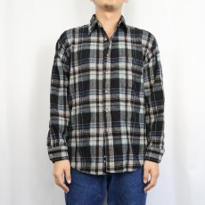 画像2: Pendleton チェック柄 エルボーパッチ付き ウールシャツ L (2)