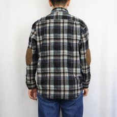 画像3: Pendleton チェック柄 エルボーパッチ付き ウールシャツ L (3)