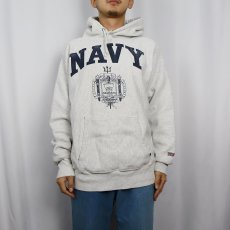 画像2: 90's MV SPORT USA製 REVERSE WEAVE TYPE "NAVY" プリントスウェットフーディ L (2)