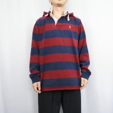 画像2: POLO Ralph Lauren ボーダー柄 フード付き レイヤードデザインラガーシャツ XL (2)