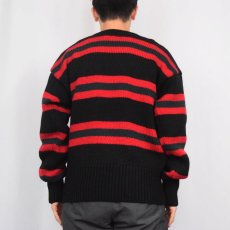 画像3: 90's POLO Ralph Lauren ボーダー柄 ウールニットセーター BLACK M (3)