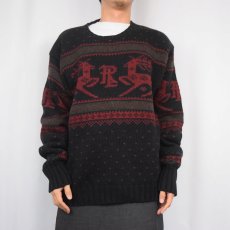 画像2: POLO Ralph Lauren バーズアイ×ノルディック柄 コットンニットセーター BLACK XL (2)