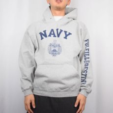 画像2: The Cotton Exchange USA製 "NAVY" プリントスウェットフーディー M (2)