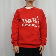 画像2: 90's USA製 "BAH! HUMBUG!!" プリントラグランスウェット XL (2)