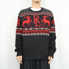 画像2: POLO Ralph Lauren ノルディック柄 コットンニットセーター BLACK XL (2)