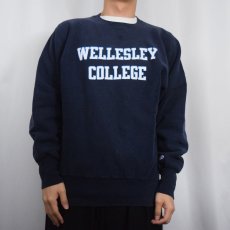 画像2: 90's Champion REVERSE WEAVE USA製 "WELLESLEY COLLEGE" プリントスウェット NAVY L (2)