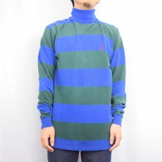 画像2: 90's POLO Ralph Lauren USA製 ボーダー柄 タートルネック 鹿の子ロンT M (2)