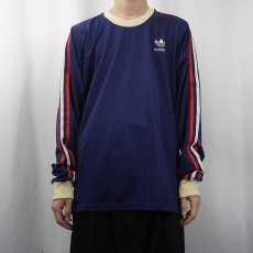 画像2: 80's adidas ポリエステル サイドラインロンT NAVY XL (2)