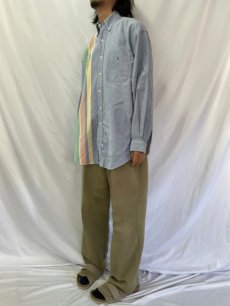 画像3: 90's〜 POLO Ralph Lauren "BIG SHIRT" ストライプ柄 ロゴ刺繍 オックスフォードボタンダウンシャツ L (3)