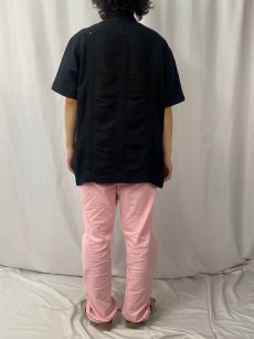 画像4: Havana SHIRT Co. リネン×レーヨン 刺繍デザインオープンカラーキューバシャツ BLACK L (4)