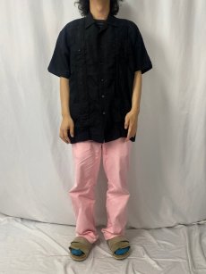 画像2: Havana SHIRT Co. リネン×レーヨン 刺繍デザインオープンカラーキューバシャツ BLACK L (2)