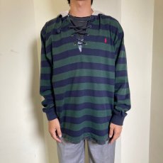 画像2:  POLO Ralph Lauren ボーダー柄 レースアップパーカー M (2)