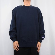 画像2: 90's Champion USA製 目無し 無地 前Vスウェット NAVY XL (2)