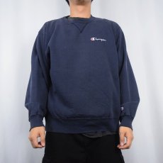 画像2: 90's Champion USA製 ロゴ刺繍 無地 前Vスウェット NAVY XL (2)