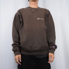 画像2: 90's Champion USA製 ロゴ刺繍 無地 前Vスウェット BROWN L (2)