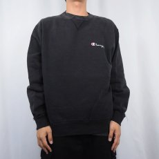 画像2: 90's Champion USA製 ロゴ刺繍 無地 前Vスウェット BLACK XL (2)