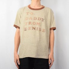 画像2: 70〜80's USA製 "TO: DADDY FROM:DENISE" フロッキープリント リンガーTシャツ XL (2)