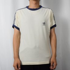 画像2: 80's adidas サイドライン ロゴプリントリンガーTシャツ M (2)