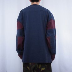 画像3: 90's The J.Peterman Company ショルダーパッチ付き ボーター切り替え ワイドチェストロンT NAVY XL (3)