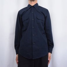 画像3: 70's〜 SUPER TWO-FIFTYS チェーン刺繍パッチ付き ワークシャツ NAVY  (3)