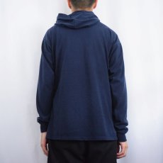 画像3: 90's Champion USA製 ロゴ刺繍 フード付きロンT NAVY L (3)