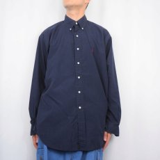 画像2: Ralph Lauren "BLAKE" ロゴ刺繡 TWO-PLYコットンボタンダウンシャツ NAVY L (2)