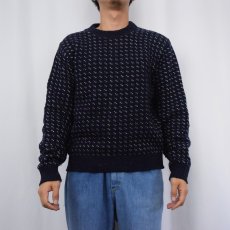 画像2: 80's ALPS バーズアイ柄 ネップ混 ニットセーター NAVY L (2)