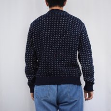 画像3: 80's ALPS バーズアイ柄 ネップ混 ニットセーター NAVY L (3)