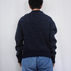 画像3: 80's CONTINENTAL USA製 バーズアイ柄 ニットセーター NAVY M (3)