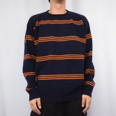 画像2: POLO Ralph Lauren ボーダー柄 ロールネック ウールニットセーター NAVY L (2)