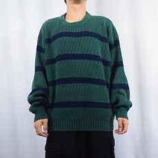 画像2: 90's Eddie Bauer ボーダー柄 コットンニットセーター GREEN XL (2)