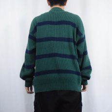 画像3: 90's Eddie Bauer ボーダー柄 コットンニットセーター GREEN XL (3)