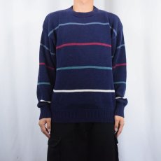 画像2: 90's Eddie Bauer ボーダー柄 コットンニットセーター NAVY M (2)