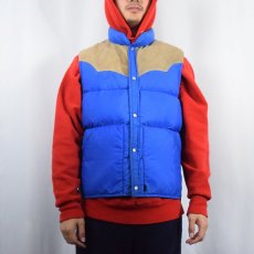 画像2: 80's Woolrich 型押しデザイン スエード切り替え ウエスタンダウンベスト M (2)