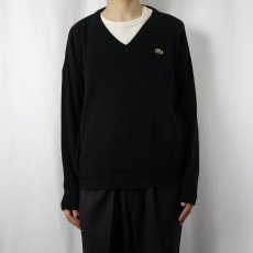 画像2: 80〜90's LACOSTE FRANCE製 Vネック ウールニットセーター BLACK S (2)