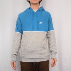 画像2: 80's NIKE 紺タグ フロッキープリント 切り替えデザイン スウェットフーディー L (2)