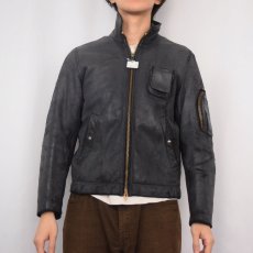 画像3: 〜80's M.I.C Cuir  FRENCH AIR FORCE レザーフライトジャケット NAVY (3)